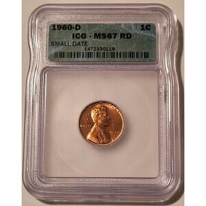 1960 D Lincoln Memorial Cent Small Date MS67 RED ICG